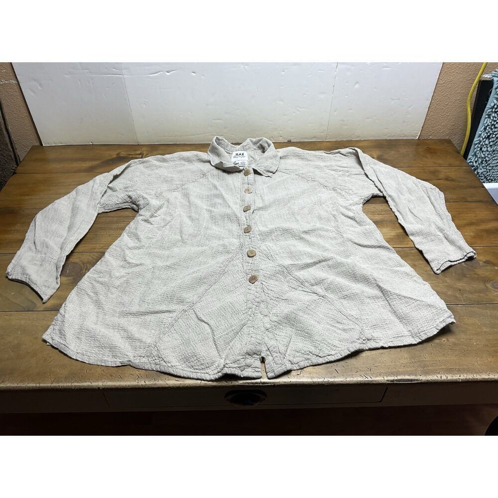 Flax by Jeanne Engelhart Tunic Top Womens Medium Linen Button Long Sleeve Shirt